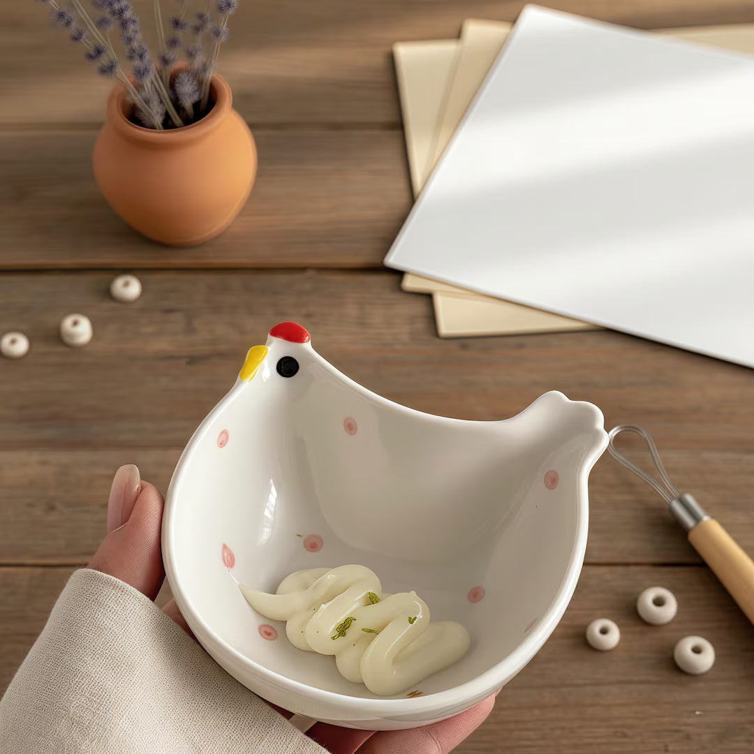 Hen-Shaped Ceramic Dip Bowls