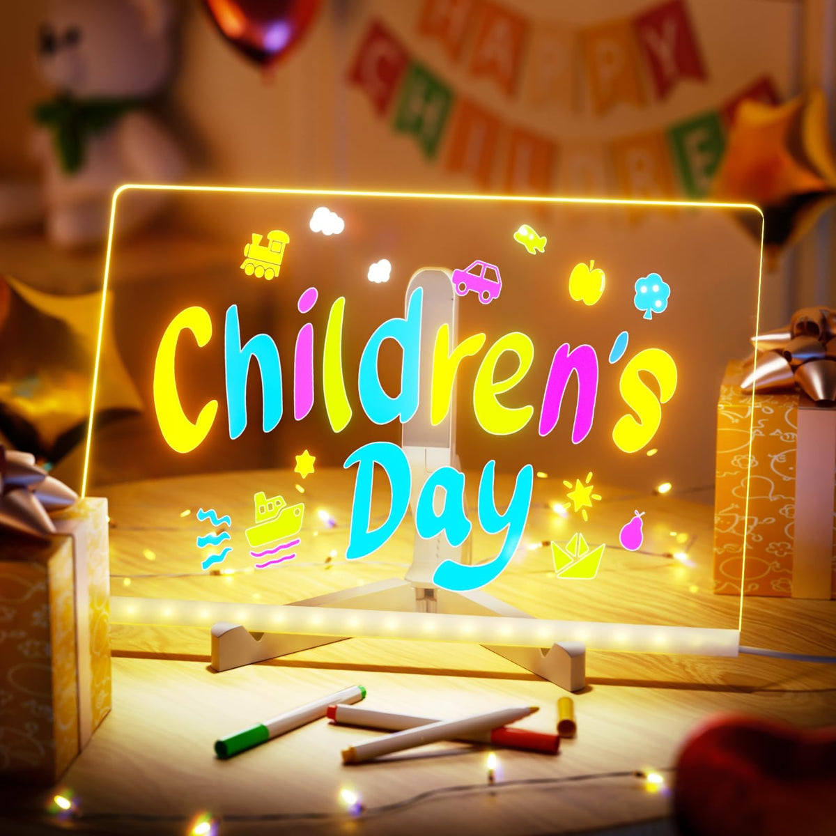 Glowing LED Writing and Doodle Board with Color Markers and Stand