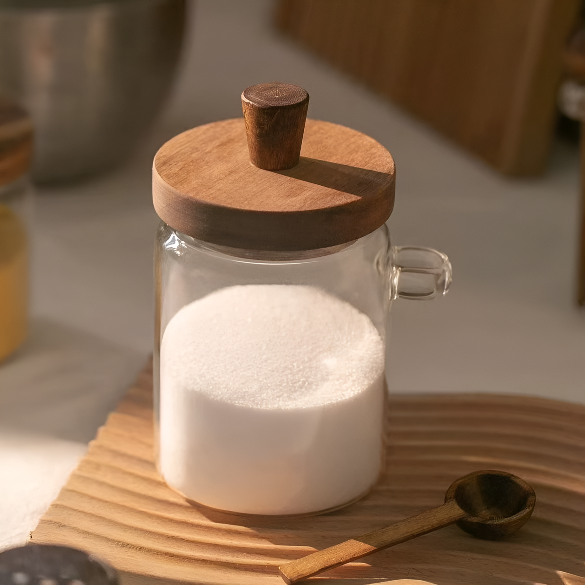 Glass Jar With Wooden Spoon(600 ML)