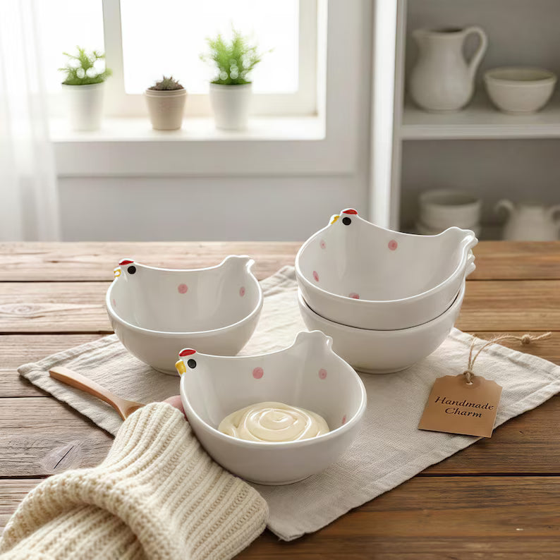 Hen-Shaped Ceramic Dip Bowls