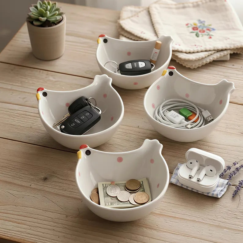 Hen-Shaped Ceramic Dip Bowls