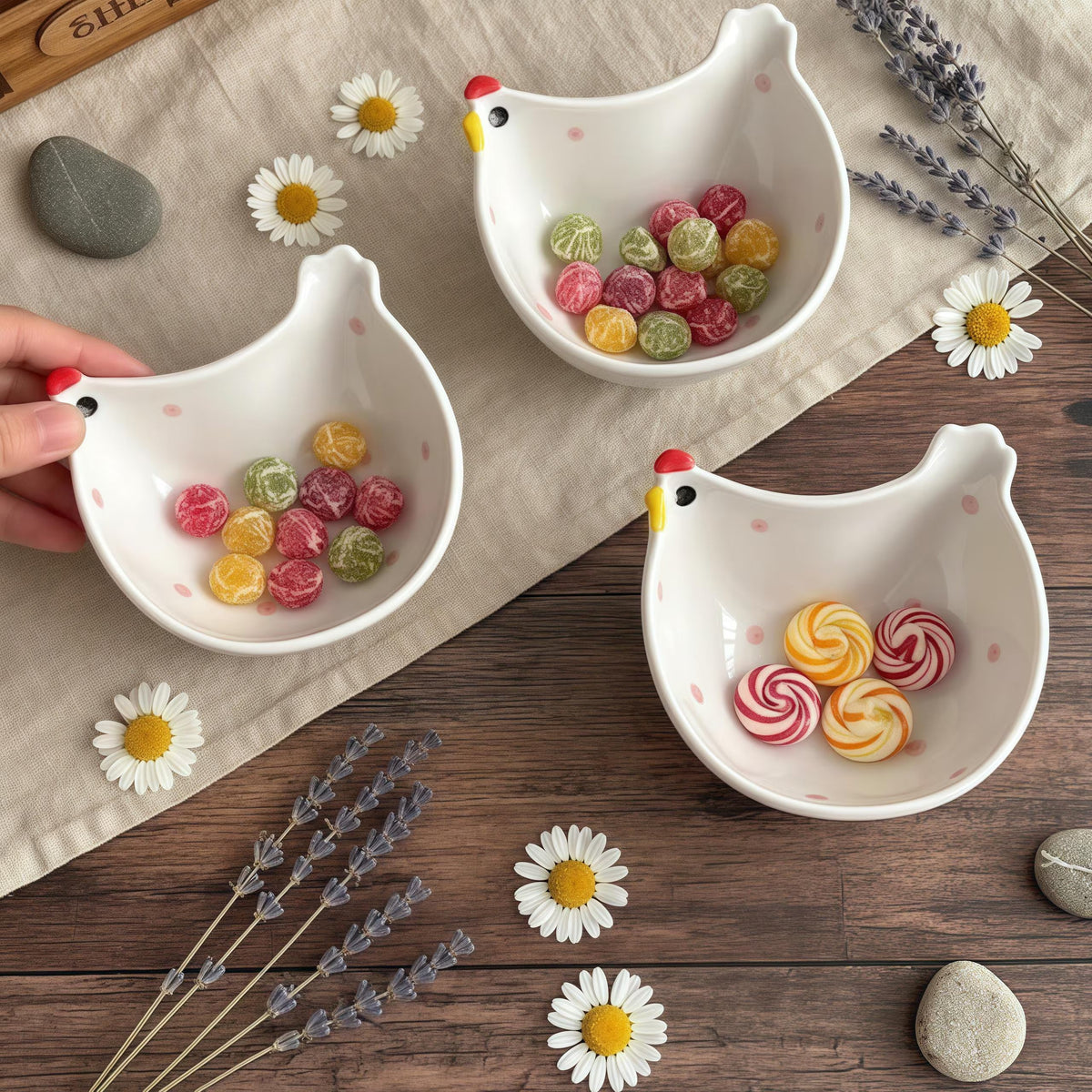 Hen-Shaped Ceramic Dip Bowls