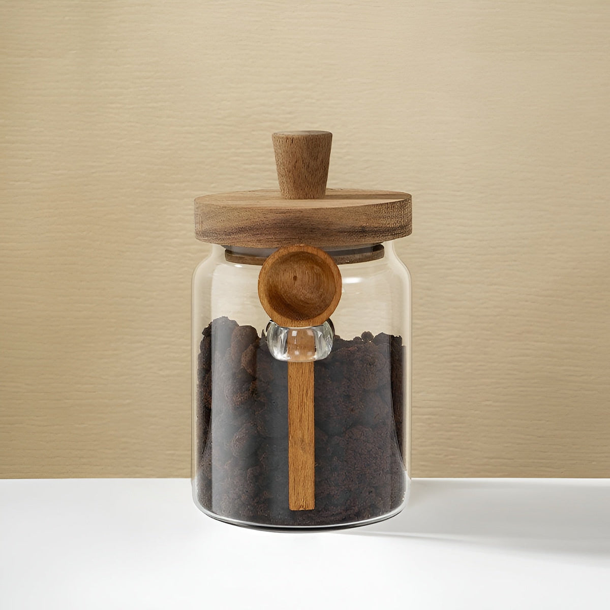 Glass Jar With Wooden Spoon(600 ML)